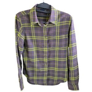 Aspesi Womens Flannel Shirt Sz 38 Purple &‎ Yellow Plaid Long Sleeve Button Down